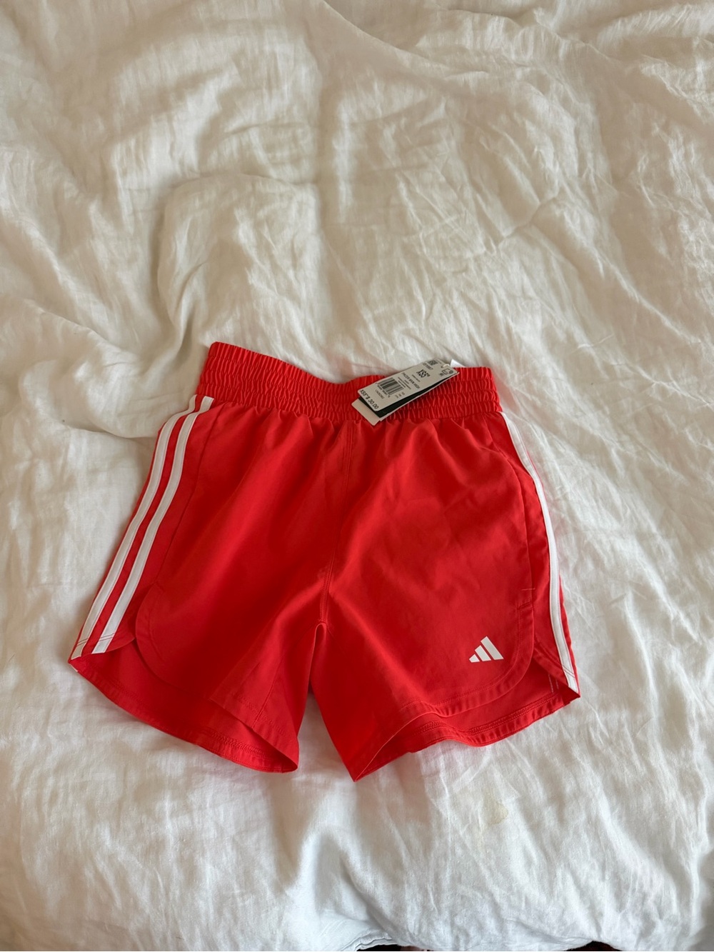 adidas Kids Red Shorts with White Side Stripes